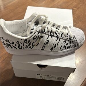 Adidas Superstar White and Black Animal Print Shoes
